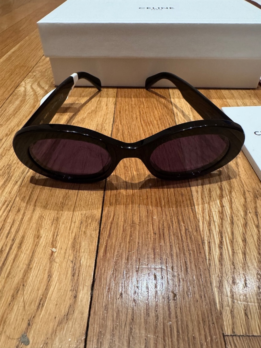 CELINE - Triomphe 52mm Oval Sunglasses - Shiny Black Blue - Picture 10 of 14